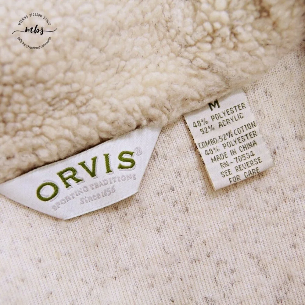 Orvis Vintage Faux Sherpa Floral Tapestry Teddy Jacket Cream Tan Women M‎
